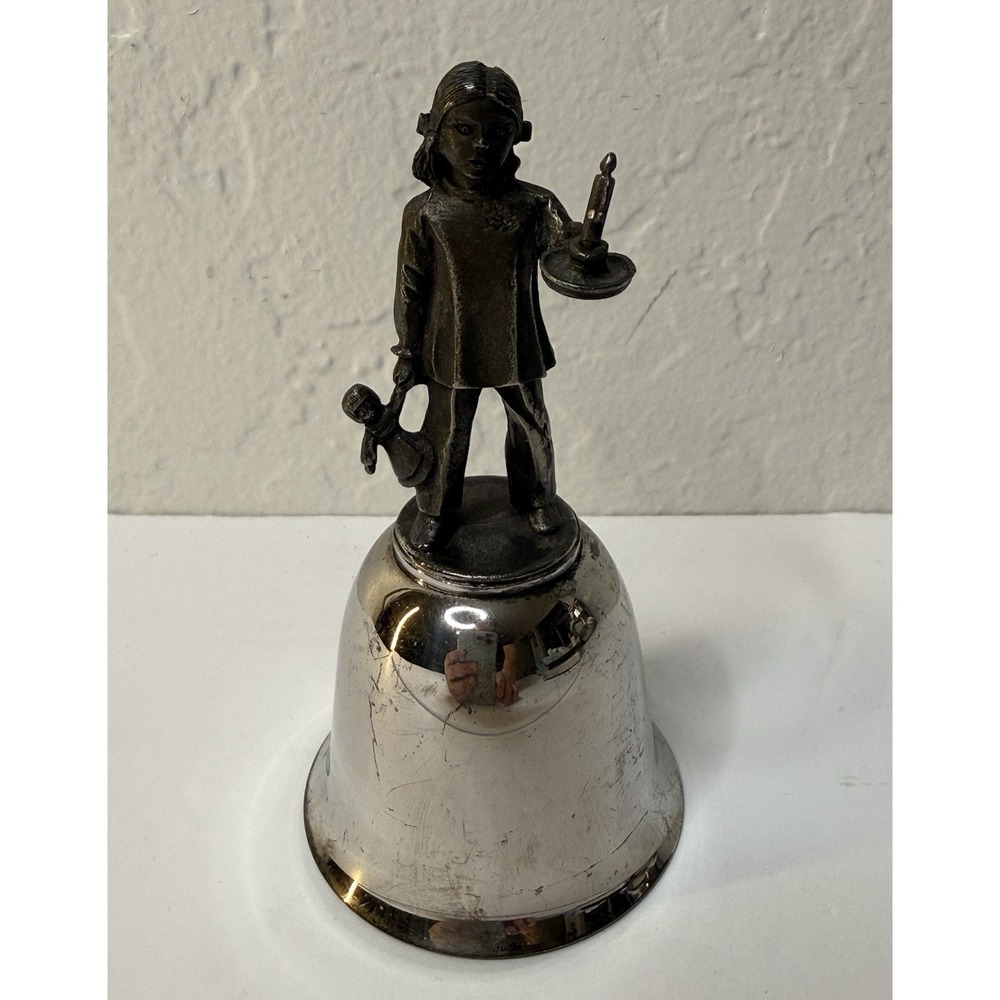 Vintage The‎ Danbury Mint 1977 Silver Plated Bell Christmas Girl w/Candle Doll